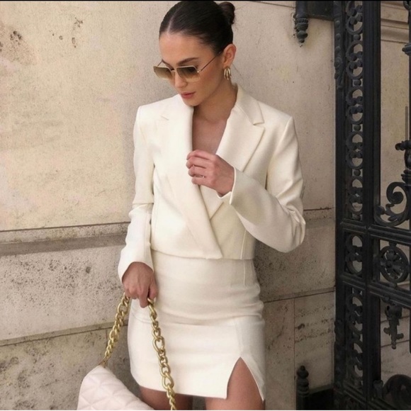 ZARA 2 Piece Cropped Blazer + Mini Skirt Wth Slit - Picture 6 of 15